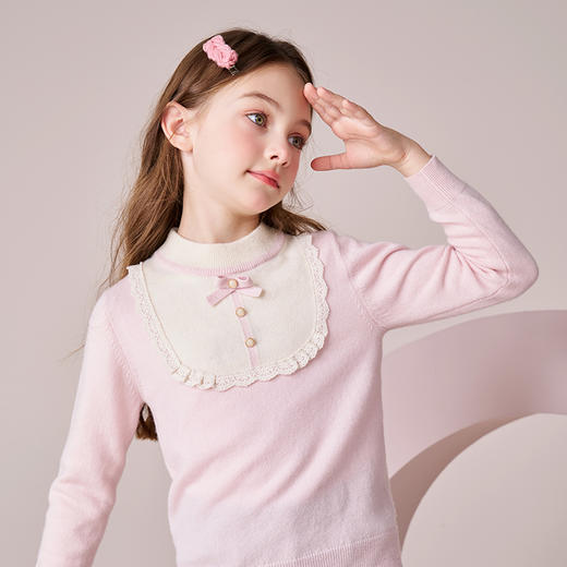 mettekids女童羊绒衫2023秋冬新款粉色甜美打底针织衫儿童毛衣 商品图3
