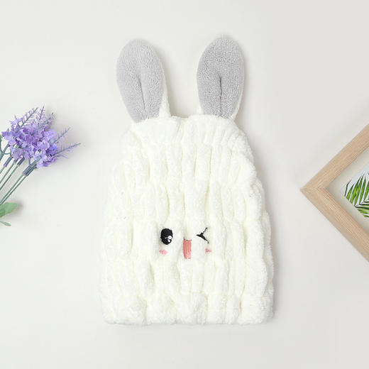 充满童趣，轻盈绒毛，儿童享用的专属干发帽 新款卡通兔子可爱儿童干发帽珊瑚绒宝宝刺绣干发帽干发巾浴帽lm 商品图6