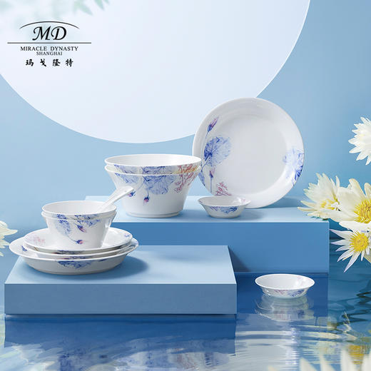 【玛戈隆特】特荷莲盛宴2人食骨瓷中式家用餐具套装碗盘碟组合礼盒包装 商品图0