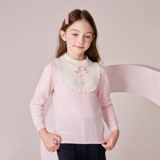 mettekids女童羊绒衫2023秋冬新款粉色甜美打底针织衫儿童毛衣 商品图1