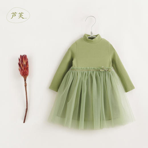 【马克珍妮 芦芙】秋冬新款 女童半高领拼接花边网纱连衣裙231619 商品图2