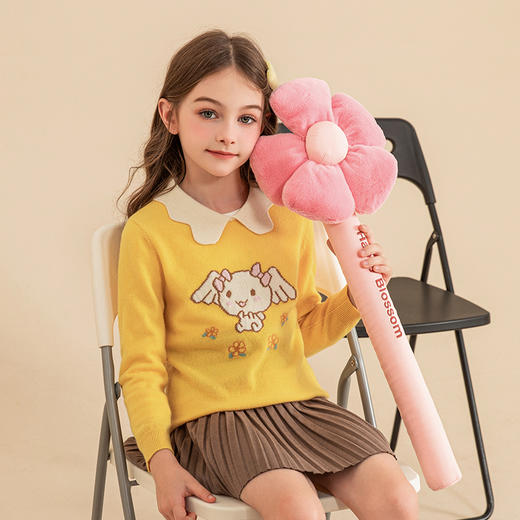 mettekids儿童羊绒衫秋冬新款花瓣领针织衫女童鹅黄洋气薄款毛衣 商品图1