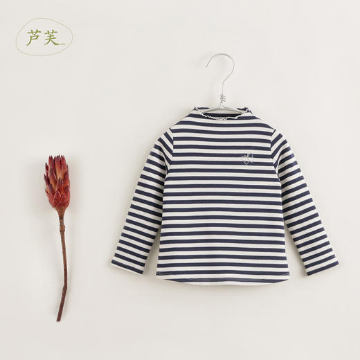【马克珍妮 芦芙】秋冬新款 条纹花边立领柔软T恤打底衫 231706 商品图0