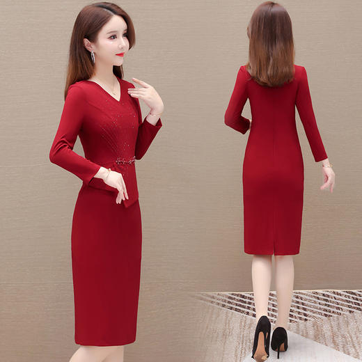 QYM JDN8828-Y时尚拼结假两件镶钻连衣裙包臀裙 商品图2