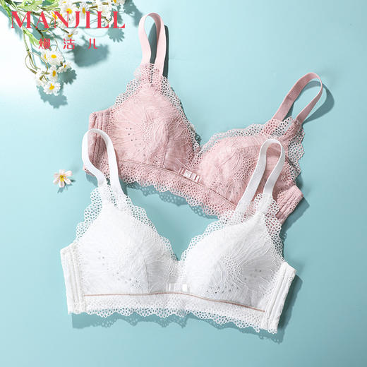 熳洁儿 内衣女蕾丝聚拢透气文胸轻薄透气洞洞杯无钢圈收副乳薄款ABC杯21261501 商品图9