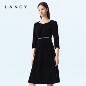 L1朗姿 法式设计感丝绒连衣裙高级感显瘦鱼尾裙 LCSP03VOP131