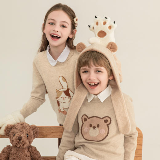 mettekids儿童羊绒衫2023秋季新款童装毛衣男童女童卡通针织衫 商品图0