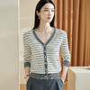 米思阳2026春季新款经典百搭条纹针织衫修身v领纽扣长袖外套2942 商品缩略图0