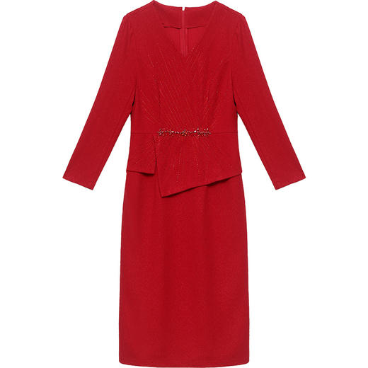 QYM JDN8828-Y时尚拼结假两件镶钻连衣裙包臀裙 商品图4