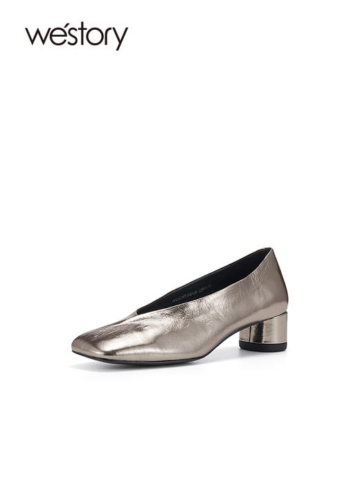 westory春秋法式粗跟浅口方头单鞋小众复古时尚女鞋W23CM73701 商品图2
