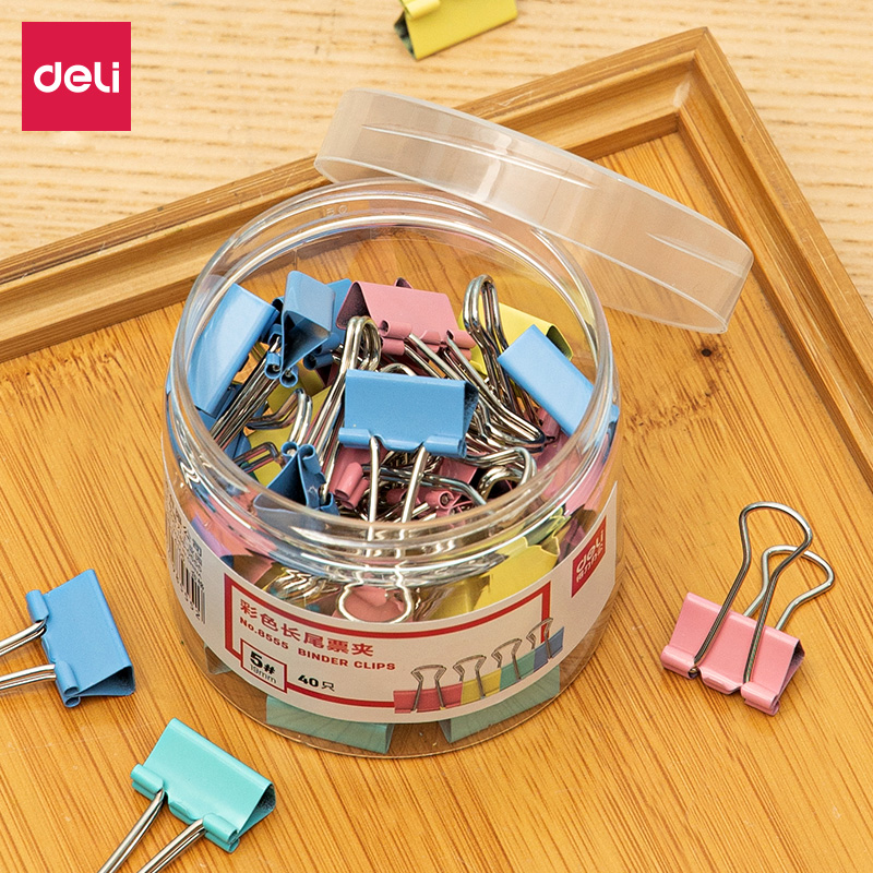 【JL】得力 8555-5#彩色长尾票夹19mm(筒装)(混)(40只/筒) 8555-5