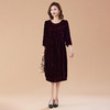 KQ-210337真丝绒连衣裙秋季2023新款洋气裙子大码女宽松气质褶皱南瓜裙 商品缩略图1