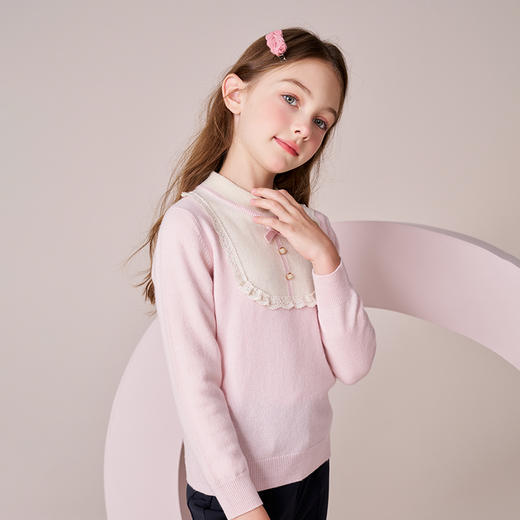 mettekids女童羊绒衫2023秋冬新款粉色甜美打底针织衫儿童毛衣 商品图4