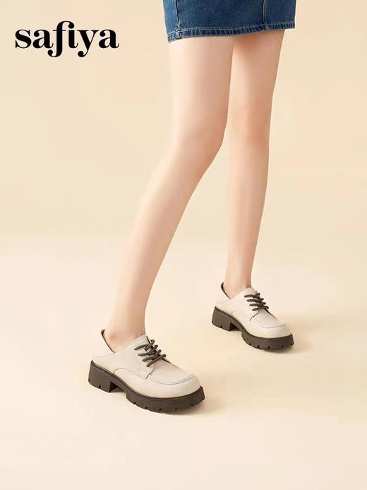 索菲亚2023复古学院风系带圆头英伦厚底女皮鞋 商品图1