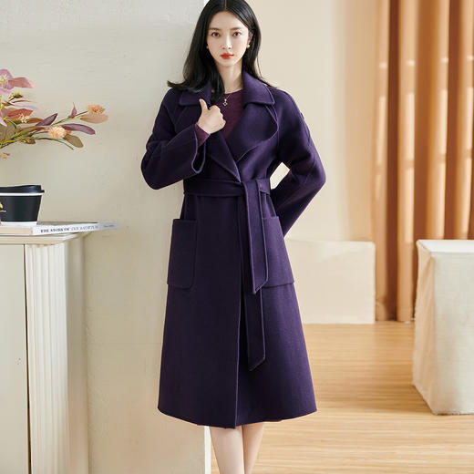 剩L 米思阳冬季新款简约高端100%羊毛双面呢毛呢大衣长款外套女厚1227 商品图5