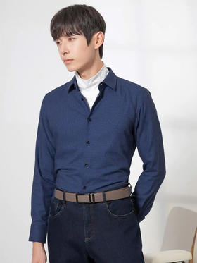 callisto羊毛混纺蓝色千鸟格意式领衬衫  FQSTL120C