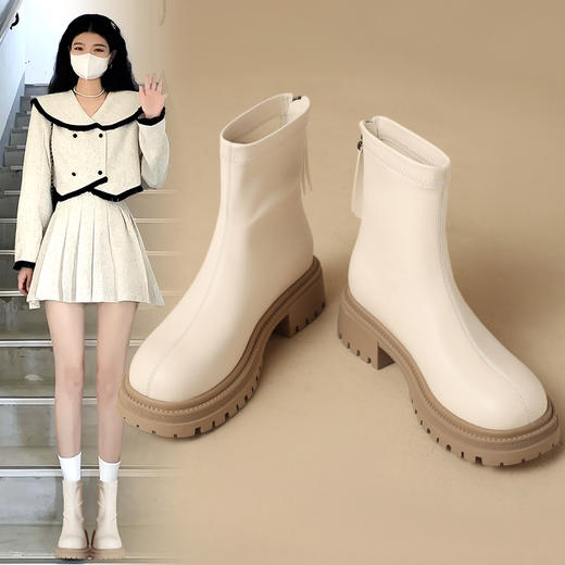 ZHR马丁靴女2023秋冬新款英伦风时髦短靴圆头厚底女短靴休闲百搭 商品图4