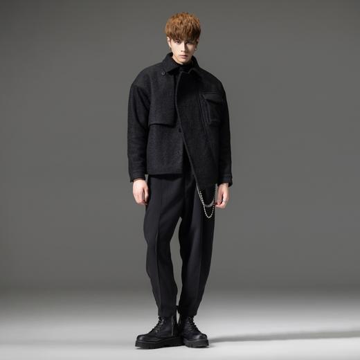 PINLI品立2023秋冬新品男士翻领短款呢大衣不规则宽松潮呢子外套B233102032 商品图4