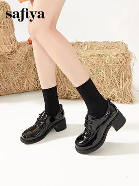 索菲亚2023酷飒英伦风摩登粗跟厚底女皮鞋