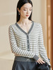 米思阳2026春季新款经典百搭条纹针织衫修身v领纽扣长袖外套2942 商品缩略图1
