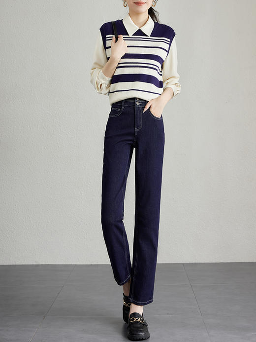 【129选3件，不退换】熙世界牛仔裤女2025新款秋秋高腰显瘦梨形身材宽松烟管直筒裤子 商品图4