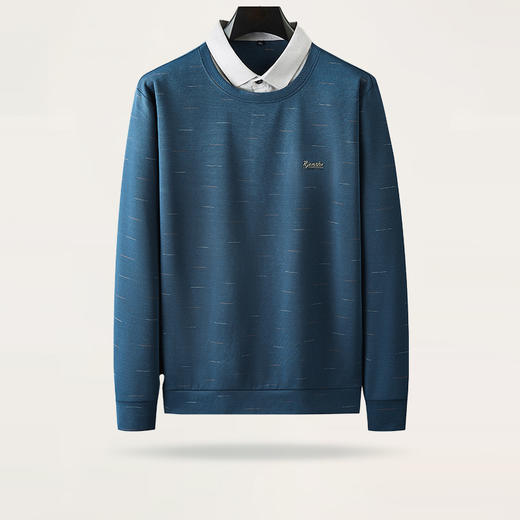 【假两件】【新款DDA】大依优型大码男士假两件长袖T恤商务休闲上衣加肥加大胖子舒适 商品图0