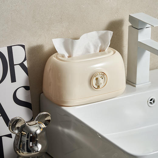 「两款配色！奶油风」桌面颜值纸巾盒 客厅ins奶油风茶几摆件 居家日用创意弹簧壁挂抽纸盒收纳整理 商品图3