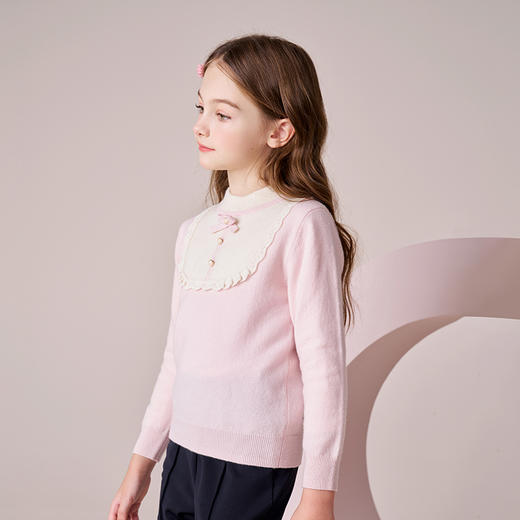 mettekids女童羊绒衫2023秋冬新款粉色甜美打底针织衫儿童毛衣 商品图2