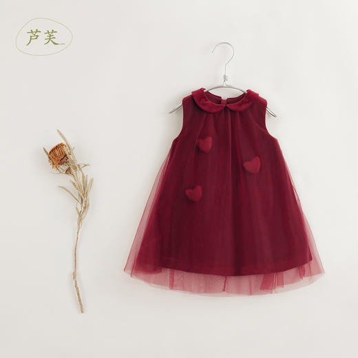 【马克珍妮 芦芙】秋冬新款 女童翻领无袖网纱丝绒连衣裙231579 商品图0