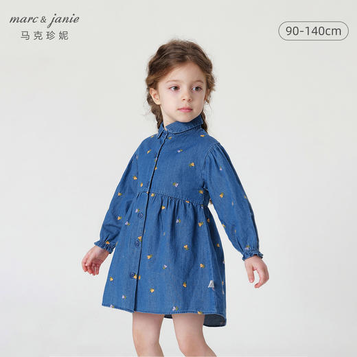 马克珍妮秋装新款 女童满底绣花裙子 儿童纯棉牛仔连衣裙 231709 商品图0