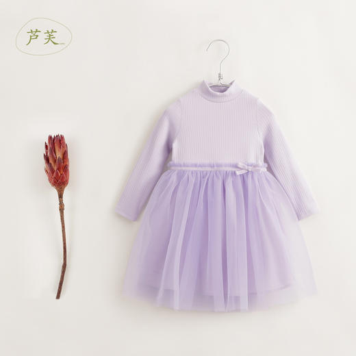 【马克珍妮 芦芙】秋冬新款 女童半高领拼接花边网纱连衣裙231619 商品图0
