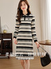 【年终特卖】熙世界休闲复古条纹针织连衣裙女秋新款显瘦减龄POLO领卫衣裙子 商品缩略图1