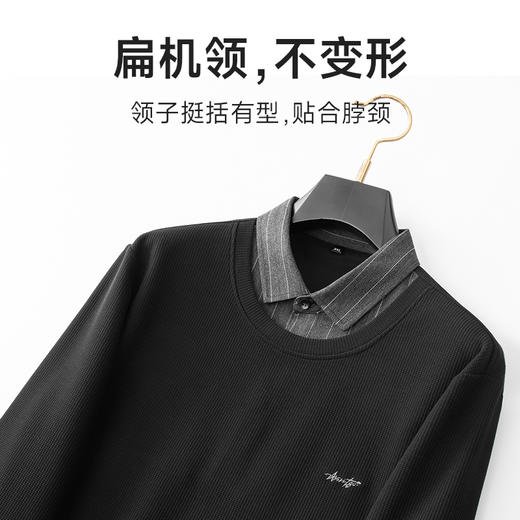桑蚕丝【新款DDA】大依优型大码假两件长袖华夫格Polo衫翻领针织衫商务休闲加肥加大男装上衣 商品图2