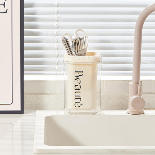 「法式奶油风」奶油风筷子筒厨房用品好物沥水筷笼筷子桶刀叉勺收纳筷子收纳整理盒 商品图3