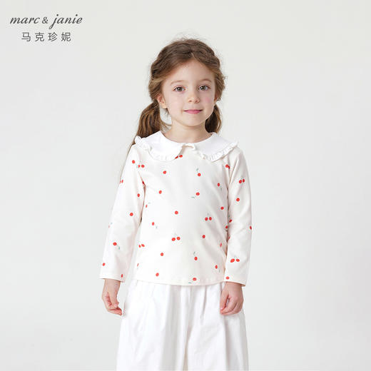 马克珍妮秋装新款 女童花边娃娃领条纹长袖T恤 儿童打底衫231523 商品图1