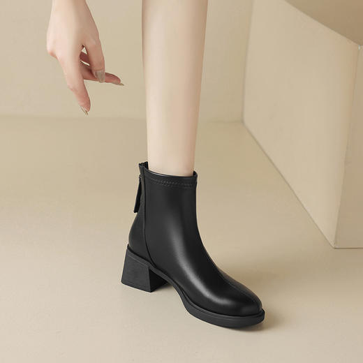 ZHR马丁靴女2023冬季新款厚底复古英伦黑色圆头英伦风气质女短靴 商品图3
