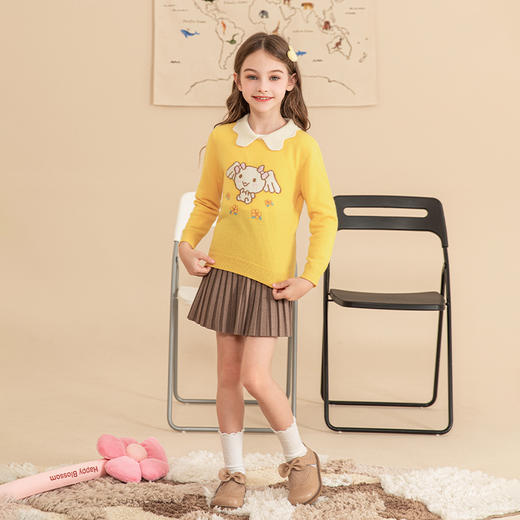 mettekids儿童羊绒衫秋冬新款花瓣领针织衫女童鹅黄洋气薄款毛衣 商品图2