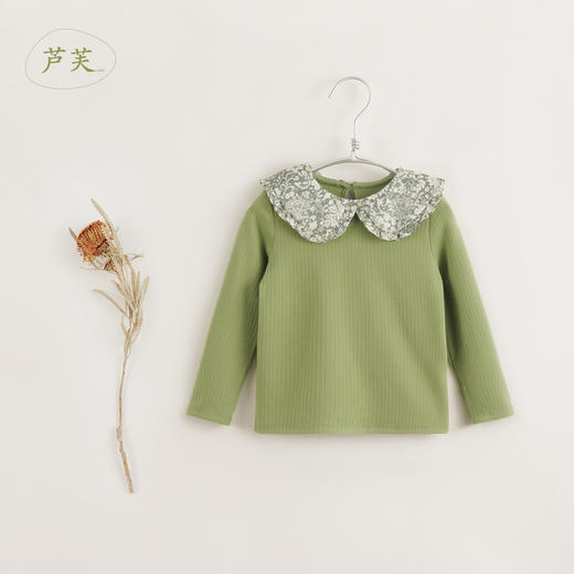 【马克珍妮 芦芙】黑科技发热 女童碎花翻领条纹T恤打底衫 231618 商品图2