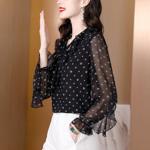 漂亮时尚的衬衫印花飘带早秋KQL-E216N3718 商品图1