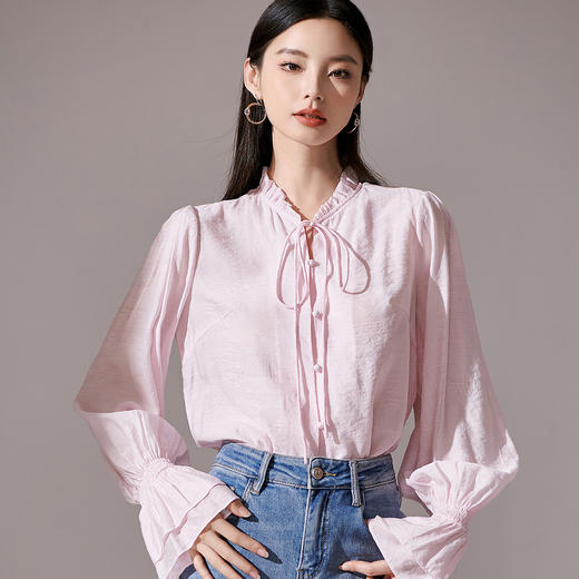 芳外【法式系带衬衫】23秋款灯笼袖显白女式衬衫 商品图0
