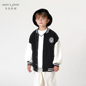 马克珍妮秋装 男女童学院风撞色拼接棒球服 儿童运动外套231156