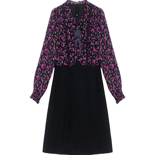 QYM MWA06-1-Y拼结假两件连衣裙时尚木耳印花裙 商品图4