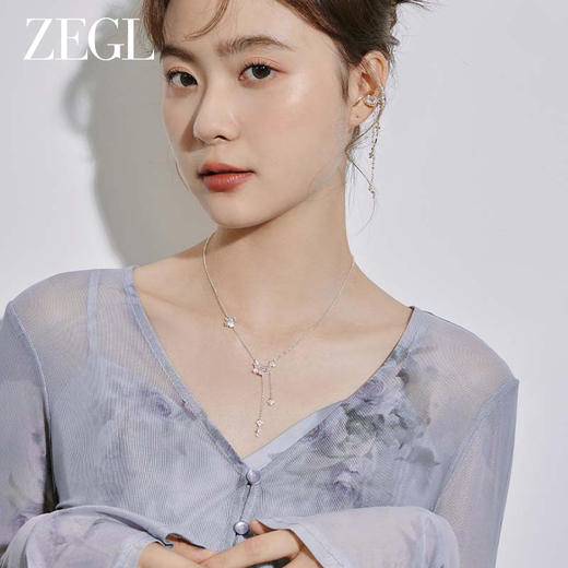 ZEGL设计师月桂女神系列星月流苏925银项链女月光石中秋节锁骨链 商品图3