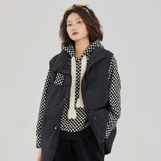 谜底中长款羽绒马甲女2023冬款立领棋盘格拼色鸭绒保暖239MY7308 商品图1