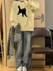【奶黄色圆领卫衣】小个子春秋薄款   慵懒风宽松外套  美式复古 猫咪印花 商品缩略图1