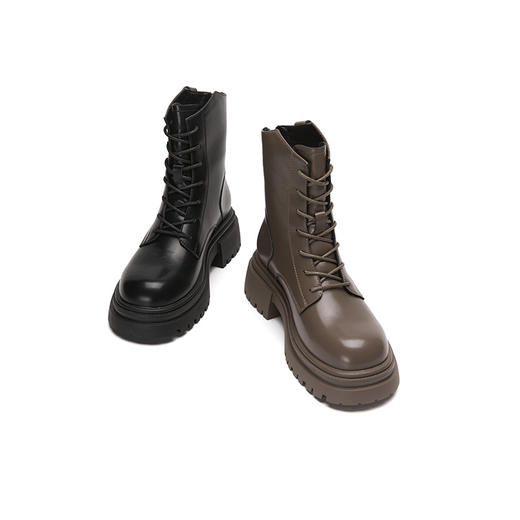 西遇厚底马丁靴女新款秋冬英伦风机车骑士靴中筒黑色粗跟短靴D2033975 商品图4