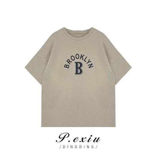 03-3潘依绣丁丁宠粉【现货】0403宽松纯色时尚百搭字母印花短袖T恤 G7039 商品图2