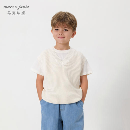 马克珍妮秋装新款 男童V领针织衫马甲毛衣 儿童上衣231820 商品图1
