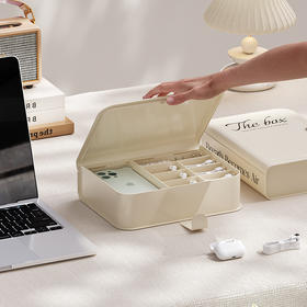 「三色可选！分区收纳」数据线收纳盒 手机壳钢化膜充电宝耳机充电线整理桌面分格储物盒子