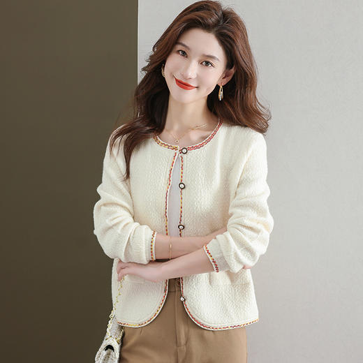 CC-33-2389羊毛针织开衫女士短款上小个子衣春秋钉珠高腰百搭小香风毛衣外套 商品图0